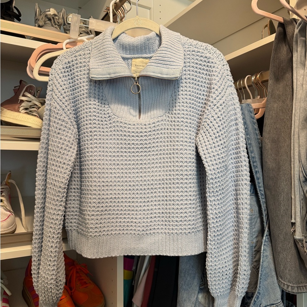 Francesca's Collections Light Blue Textured Half-Zip Sweater